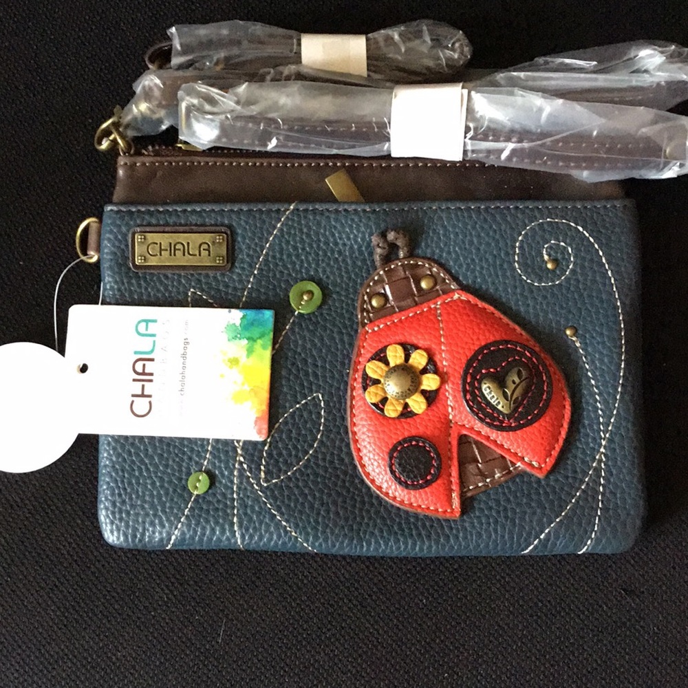 Chala Teal Pebbled Crossbody Pouch with Polka Dot Lining